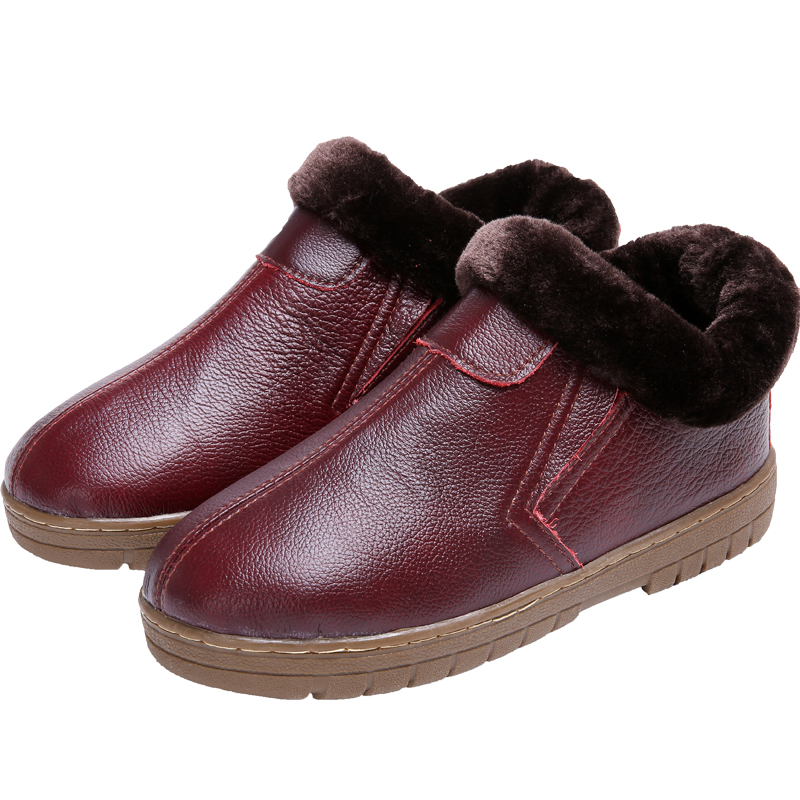 真皮棉拖鞋女包跟冬季居家室内情侣老人厚底防滑家居保暖棉鞋男