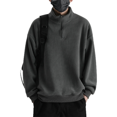 半拉链立领外套日系复古纯色卫衣