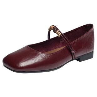 红蜻蜓玛丽珍鞋2026春季新款女鞋红色平底单鞋舒适软底方头小皮鞋
