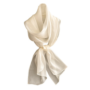 米色真丝丝巾女2025新款围巾冬季薄款护肩颈小长条纱巾高级感围脖