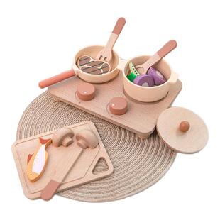 儿童食物玩具宝宝木质切菜刀菜板锅具组合仿真做饭迷你小厨房套装