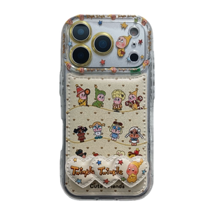 皮质可爱卡通带支架适用iPhone17ProMax手机壳皮质秋冬款苹果16pro新款15PRO女款小众13硅胶14防摔全包保护套