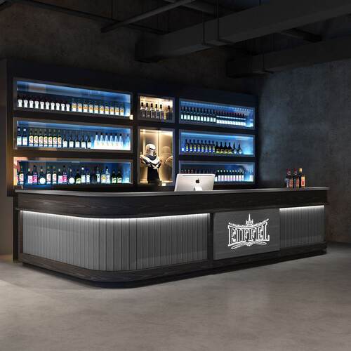 复古工业风烧烤店收银台酒吧餐厅饭店吧台健身房前台桌接待台转角