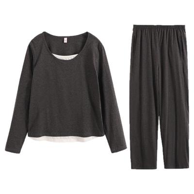 女士纯棉假两件家居服睡衣套装