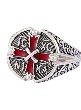 小众耶十稣纹十字架男士925银戒