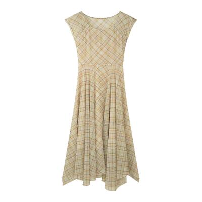 solighter法式格子不规则连衣裙