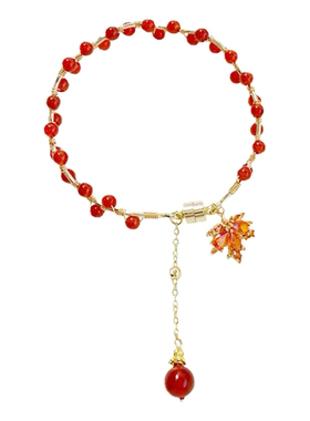 红枫叶玲珑手链女新中式古风