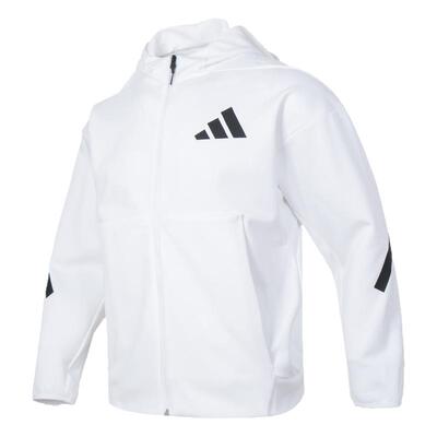 阿迪达斯官方正品外套男秋季新款白色连帽运动上衣针织夹克JF2443