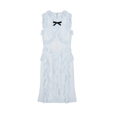 卢昱晓同款荷叶边饰无袖连衣裙