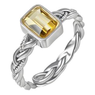 宫里上新黄水晶戒指女小众设计天然方糖水晶戒指纯银生日礼物女生