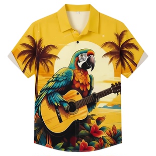 3D digital printed short sleeved shirt3D数码印花短袖沙滩衬衫