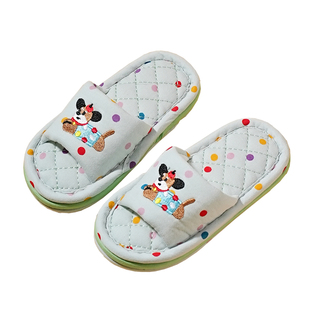 新款儿童3-6岁男女宝纯棉布艺三层布底加厚静音卡通家居室内拖鞋
