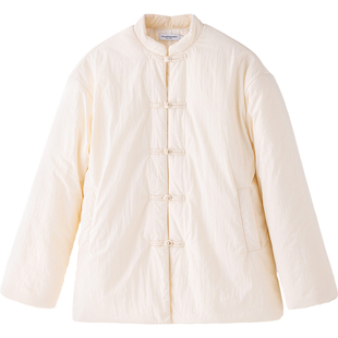 新中式棉服棉袄国风盘扣夹棉加厚棉衣女款2025新款冬装立领短款米