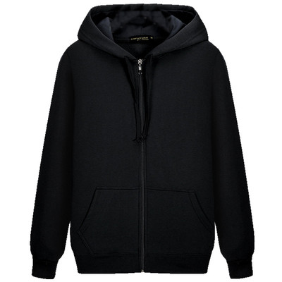 秋冬纯色青年加绒开衫卫衣