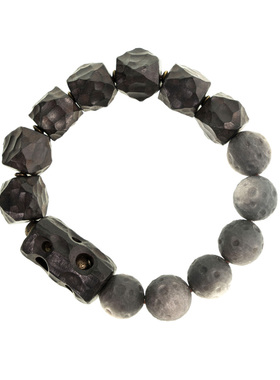 曲尾花原创手工木质黑曜石手串