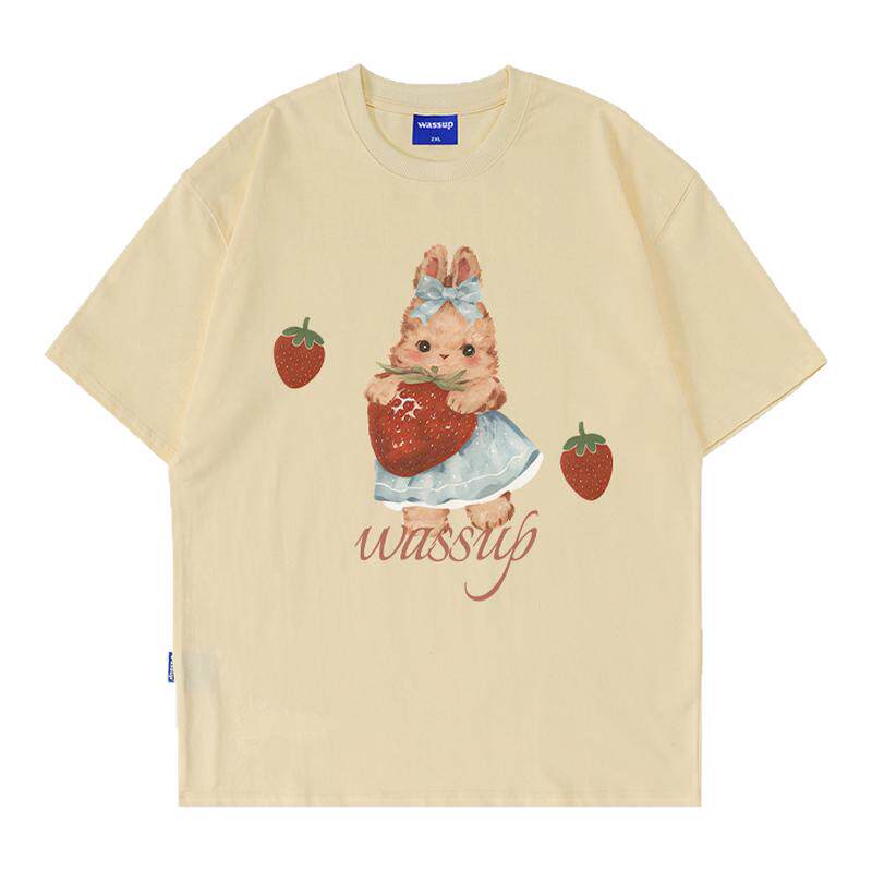 WASSUP草莓兔兔情侣短袖T恤夏季
