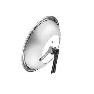 中福铸铁炒锅 不锈钢锅盖可视可立钢化玻璃锅盖加高加厚款锅盖