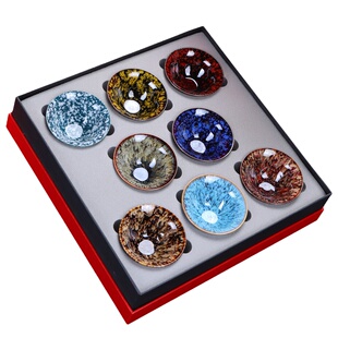 带杯架斗笠杯茶杯套装8只功夫茶茶碗陶瓷茶具茶盏建盏主人杯高端