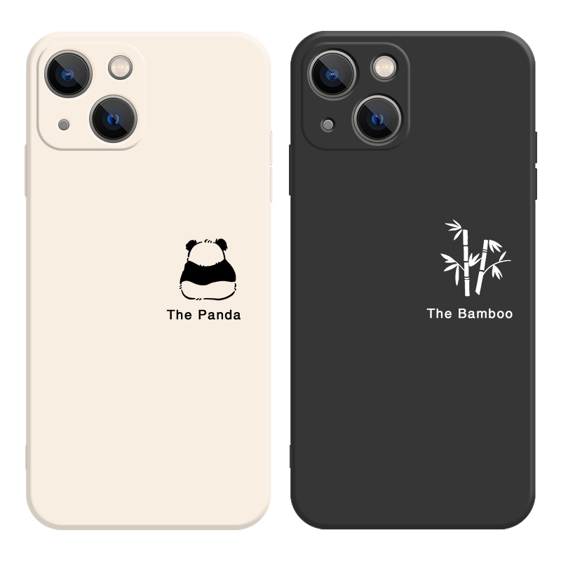 熊猫15手机壳苹果14max竹子13promax简约新款iphone12情侣款11创意xsmax冷淡风xr情侣x适用ip8plus液态硅胶7p