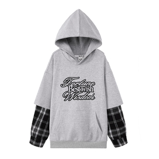 左西童装青少年假两件连帽卫衣2026新款大童春季男童春装上衣男款