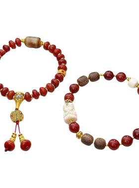 新中式南红玛瑙手串搭配老山檀