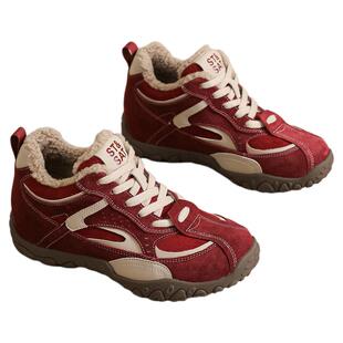 星期六冬季2025新款德训鞋女款加绒保暖平底休闲运动鞋百搭阿甘鞋