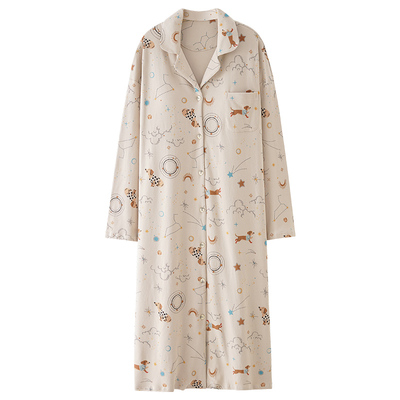 带胸垫一体睡裙女春秋季2025新款纯棉长袖可爱卡通全棉家居服套装