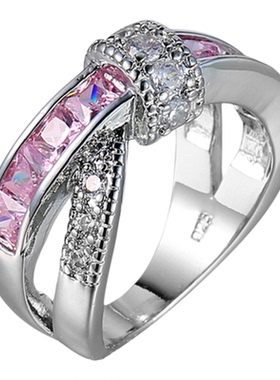 彩色锆石交叉戒指男女轻奢小众