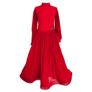 新款儿童舞服大摆连衣裙拉丁舞蹈服演出服摩登艺术照服长袖少女童