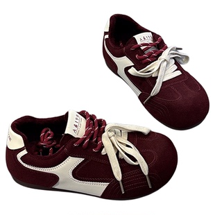 轻便软底~真皮显脚小丑萌德训鞋女2025秋冬新款双色带加绒阿甘鞋