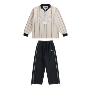 ROCKYROAD少儿街舞演出服套装美式复古翻领条纹长袖球服hiphop潮