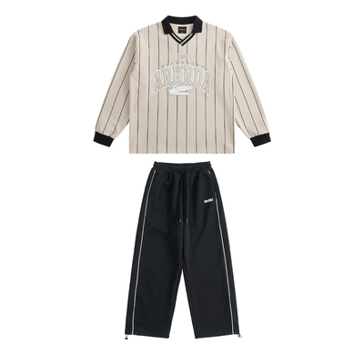 ROCKYROAD少儿街舞演出服套装美式复古翻领条纹长袖球服hiphop潮