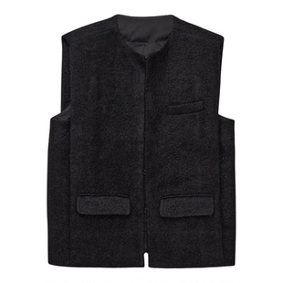 MOORING泊 时髦叠穿羊驼毛羊毛宽肩倒T廓形马甲