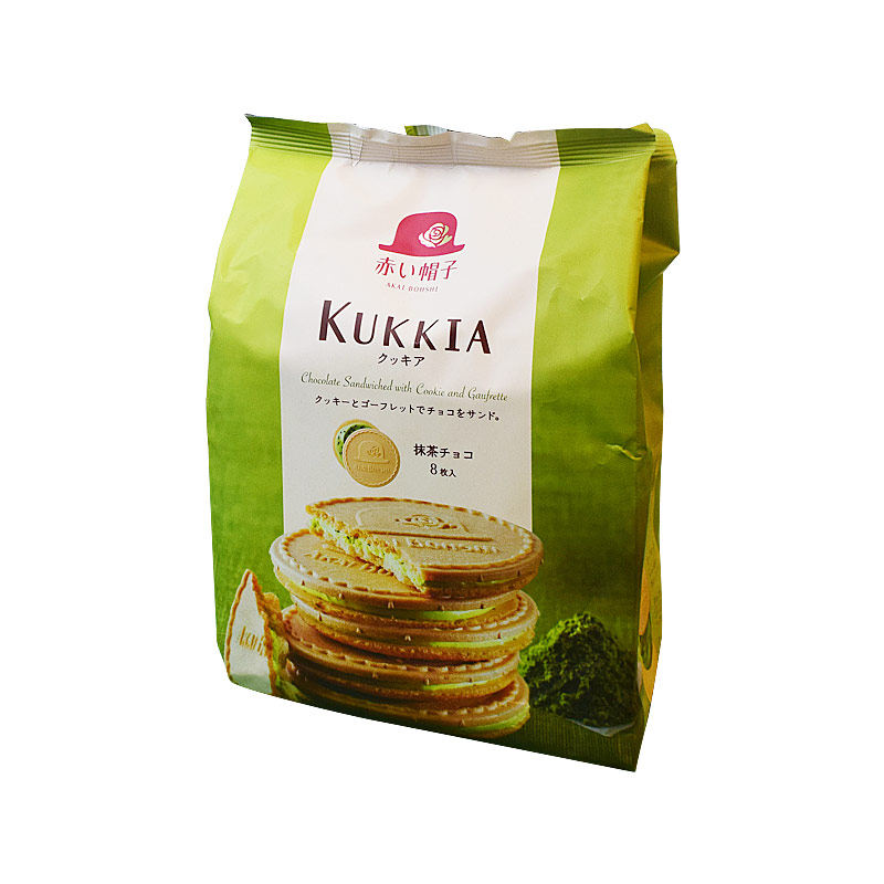 日本进口零食红帽子kukkia夹心饼干牛奶巧克力抹茶味法式薄脆薄饼
