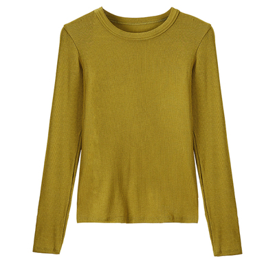 圆领螺纹基础款纯色长袖打底衫女内搭可外穿正肩t恤修身显瘦上衣