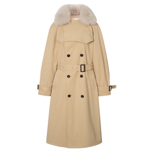 伊芙丽轻奢质感可脱卸毛领风衣式长款鸭绒羽绒服外套2024秋装新款