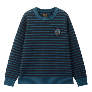 [哈利波特联名]佐丹奴新款宽松厚实刺绣圆领条纹针织衫男18055713