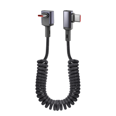 pTouD适用100Wtype-c数据线6A超级快充适用苹果17华为荣耀mate80安卓弹簧伸缩充电线tpyec手机弯头平板充电器