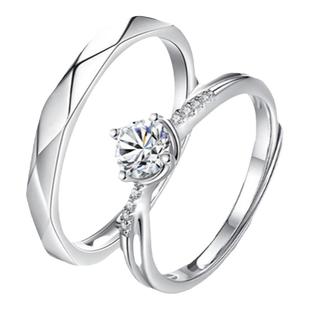 纯银莫桑石情侣戒指一对假对戒结婚仿真婚礼订婚求婚钻石钻戒婚戒