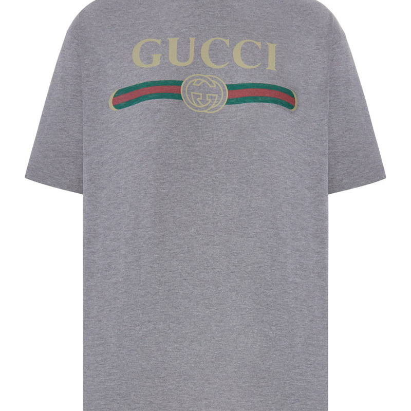 GUCCI 古驰女灰色logo短袖圆领棉丝T恤 26早秋新款意大利代购正品