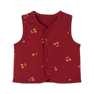 考拉蒂尔 婴儿背心春秋外穿小月龄复古小樱桃宝宝红色喜庆马甲