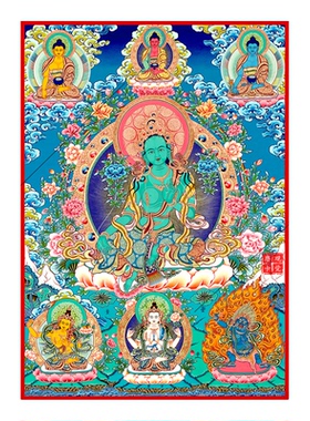 绿度母唐卡菩萨客厅玄关佛堂茶室书房新中式装饰挂画超高清