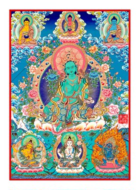 绿度母唐卡客厅玄关佛堂装饰挂画