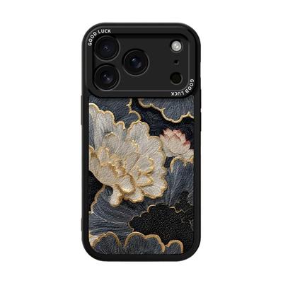 新中式莲花适用苹果17promax手机壳iPhone16复古风15新款14国风13mini男女12羊皮11小众x保护xr套xs外8防摔7