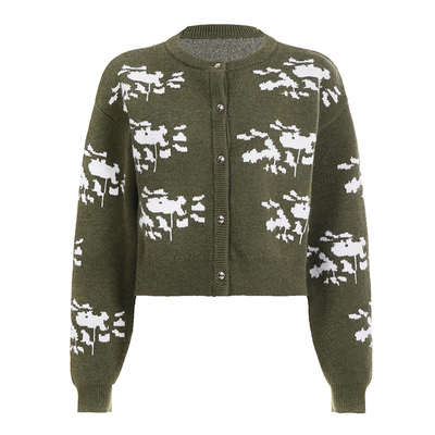 WEEKEEP 复古提花撞色圆领排扣长袖毛衣百搭宽松保暖毛织开衫秋冬