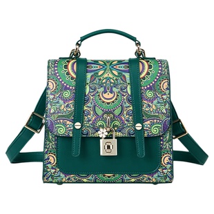 卡秀小众牛皮印花双肩包2025新款手提真皮女包单肩斜挎包多用背包