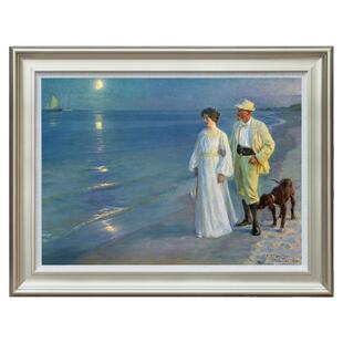 风色月光下的斯卡恩海滩风景油画美式玄关卧室背景墙装饰画版画