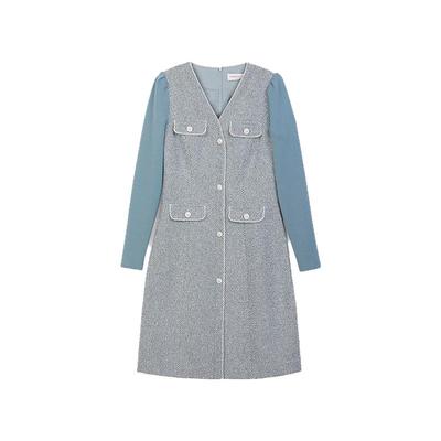 诗梦清新绿色小香风收腰连衣裙