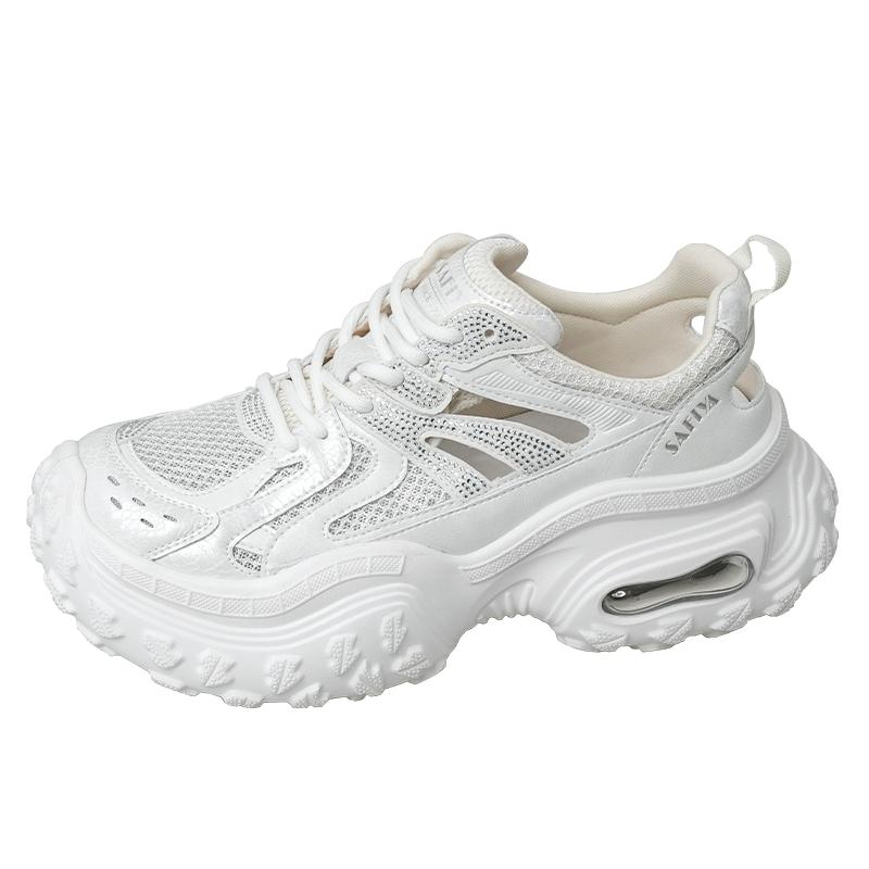 Safiya索菲娅2025烫钻网面透气镂空厚底增高休闲运动鞋老爹鞋女款