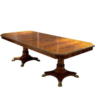 黑标帝政风古典实木餐桌欧式长条桌黄铜重工西餐桌镶嵌黄铜大长桌